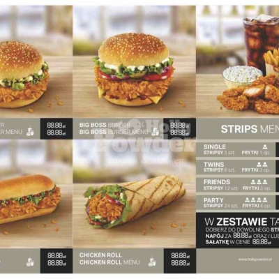 Carta de mesa con pollo estilo kfc