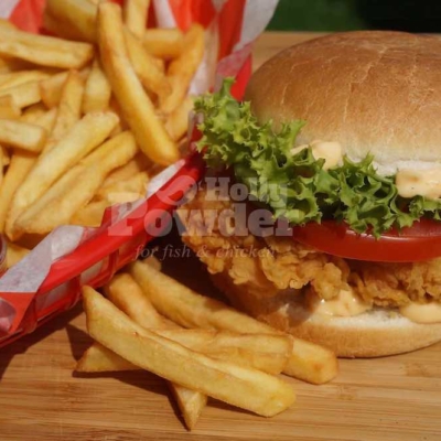 burger con pollo con extra de patatas