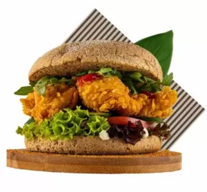 Burger mit chnusprigem Poulet Holly Powder